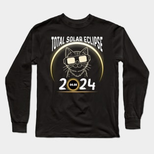 Solar Eclipse 2024 Shirt Total Eclipse April 8th 2024 Cat Long Sleeve T-Shirt